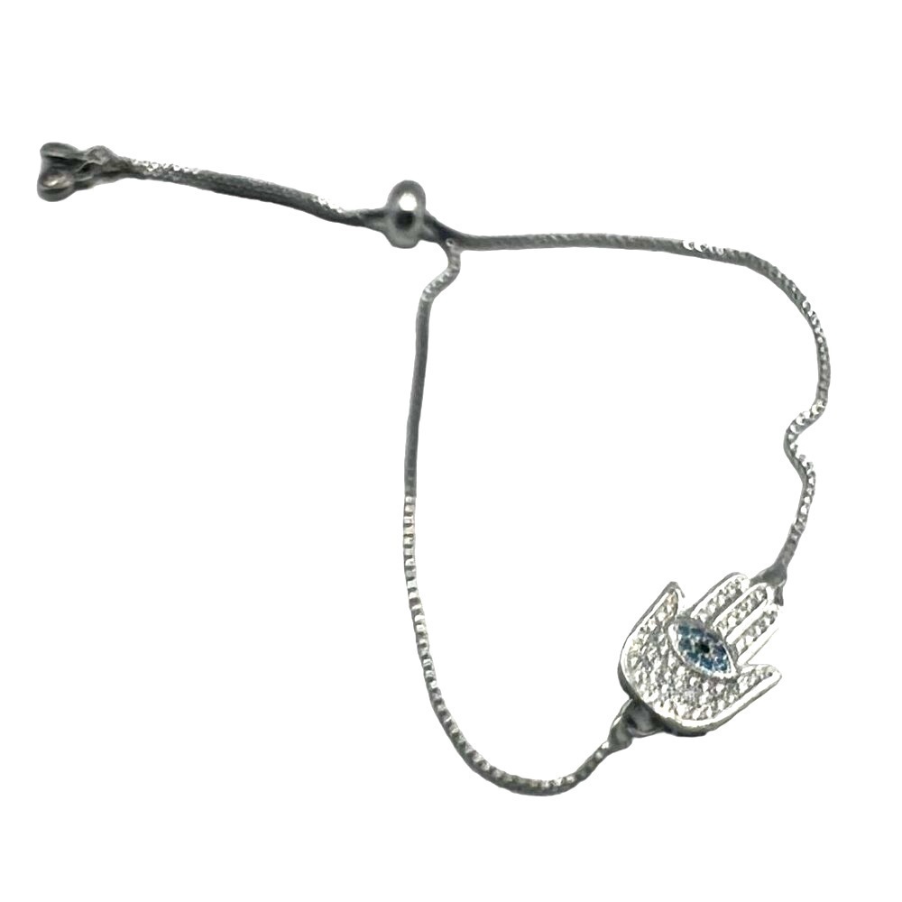 Silver Tone Hamsa Rhinestone Bracelet With Adjustable Chain. A70 - Picture 5 of 6